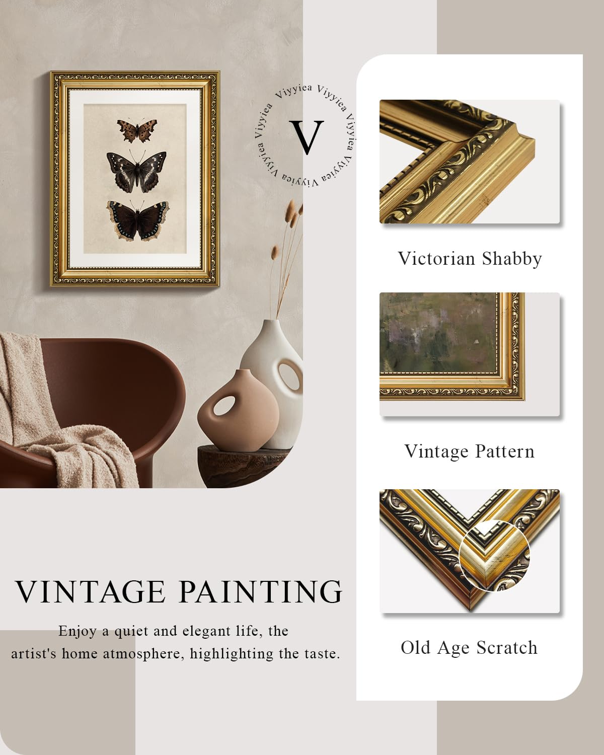 Amazon.com: VIYYIEA Vintage Gold Framed Butterfly Wall Art