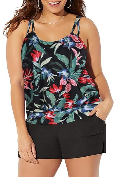 Amazon.com: FULLFITALL Trajes de baño para mujer, talla grande, tankini de  dos piezas, con control de abdomen, con pantalón corto : Ropa, Zapatos y  Joyería
