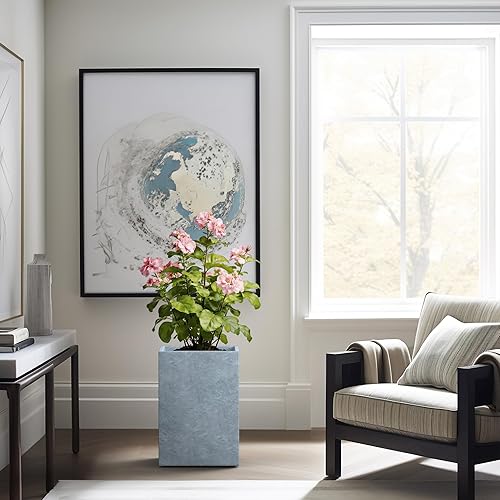 Miniatura 6 de Kante Macetas rectangulares de hormigón de 18.5 pulgadas de alto, macetas ligeras para interiores y exteriores con orificio de drenaje y tapón de