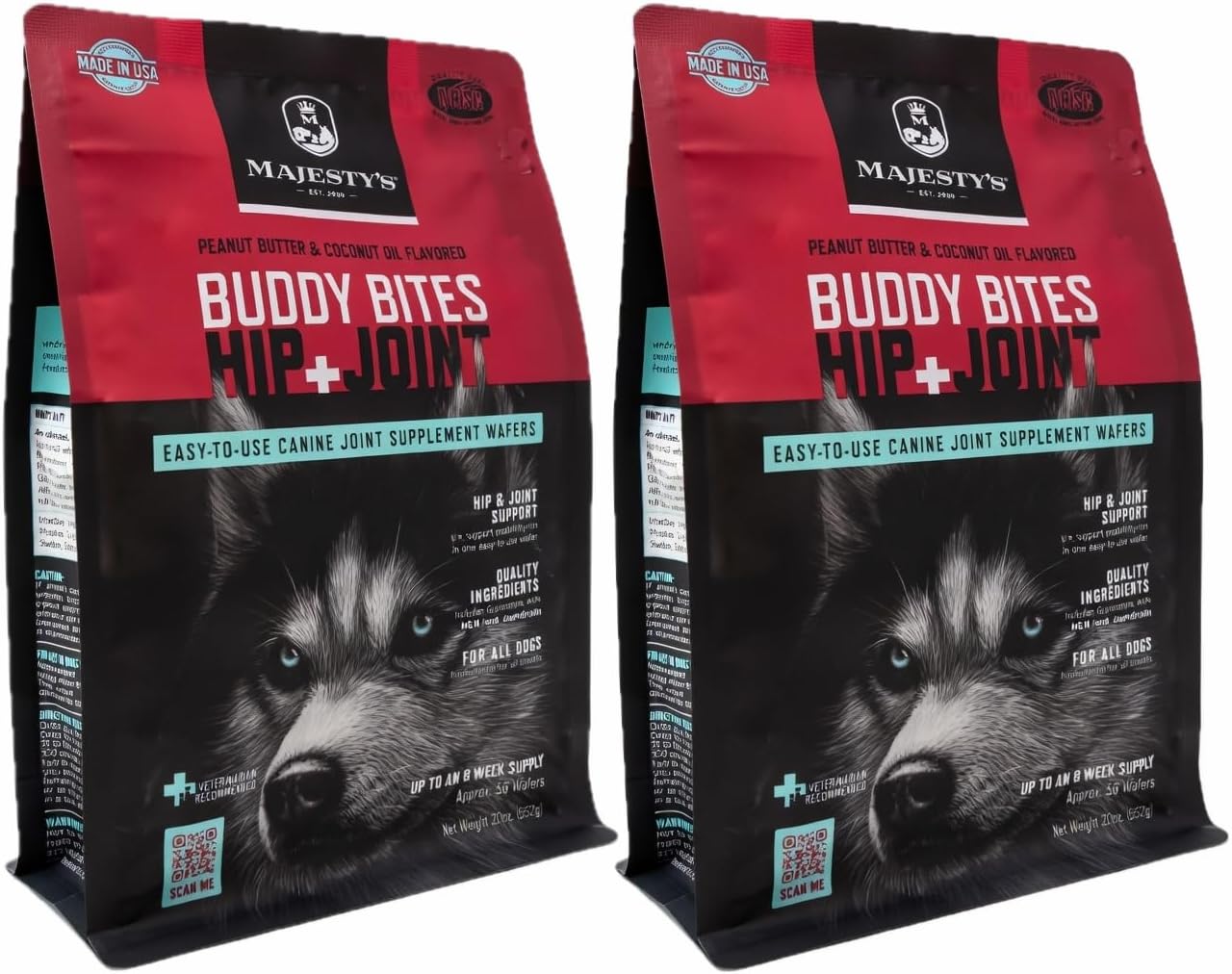 Majesty's Buddy Bites Hip and Joint Wafers for All Dogs - Peanut Butter and Coconut Oil Flavored - Superior Support Supplement- (Pack of 2) 112 Count Total