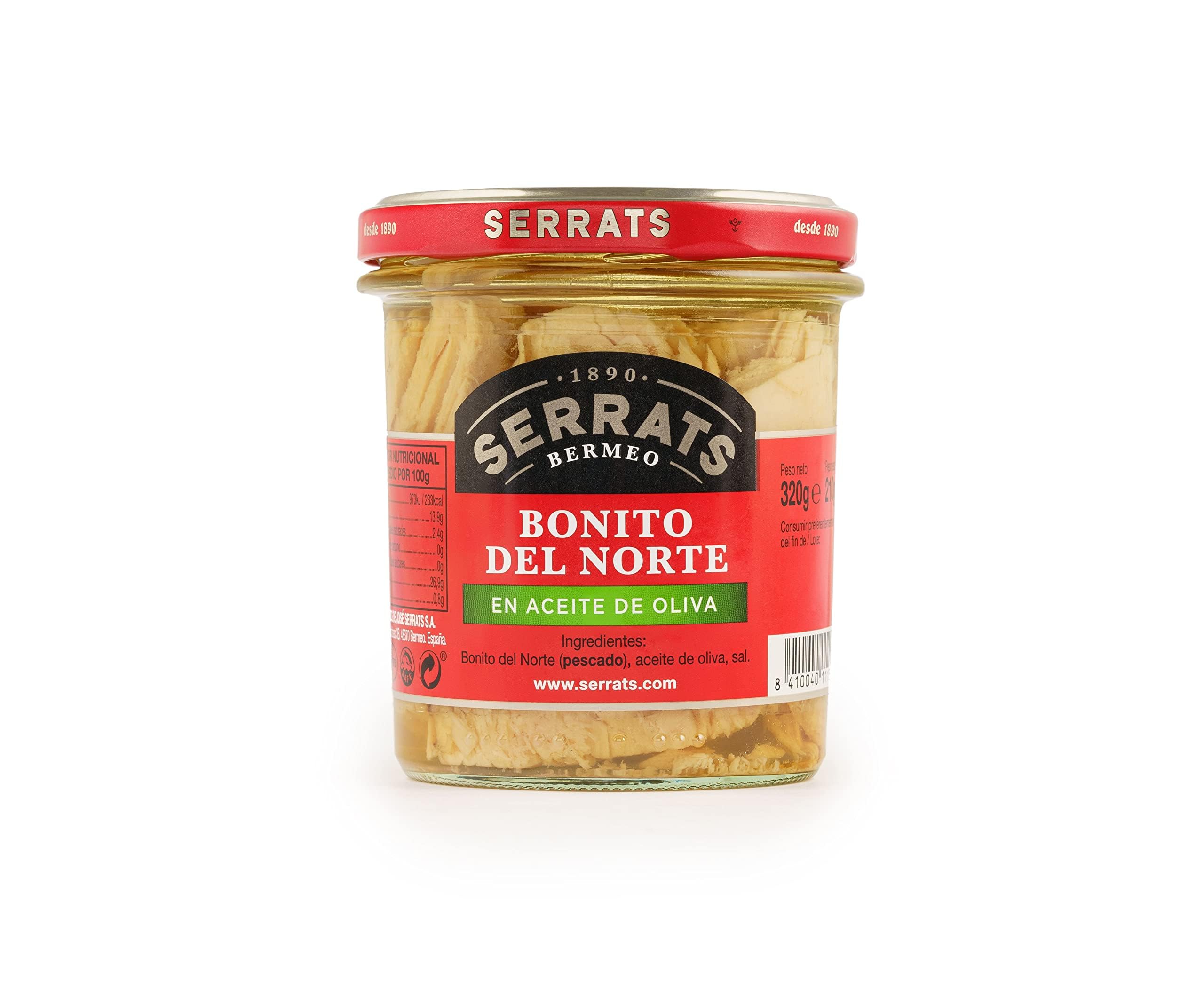 CONSERVAS SERRATS - Thon Germon de Cantabrique à l'Huile d'Olive - 6 Bocaux x 320g (Total : 1920g) - Fabrication Artisanale depuis 1890 - Sans Gluten - Riche en Oméga 3 – Premium