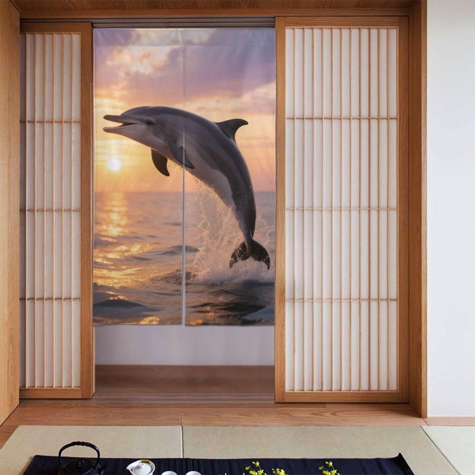 FekiLoot Dolphin Sunset Door Curtain for Doorway Privac,Personalized Blackout Kitchen Curtains Window Treatment 2 Panel Door Curtain Tapestry Hanging Room Divider Home Decor 34"X 56"