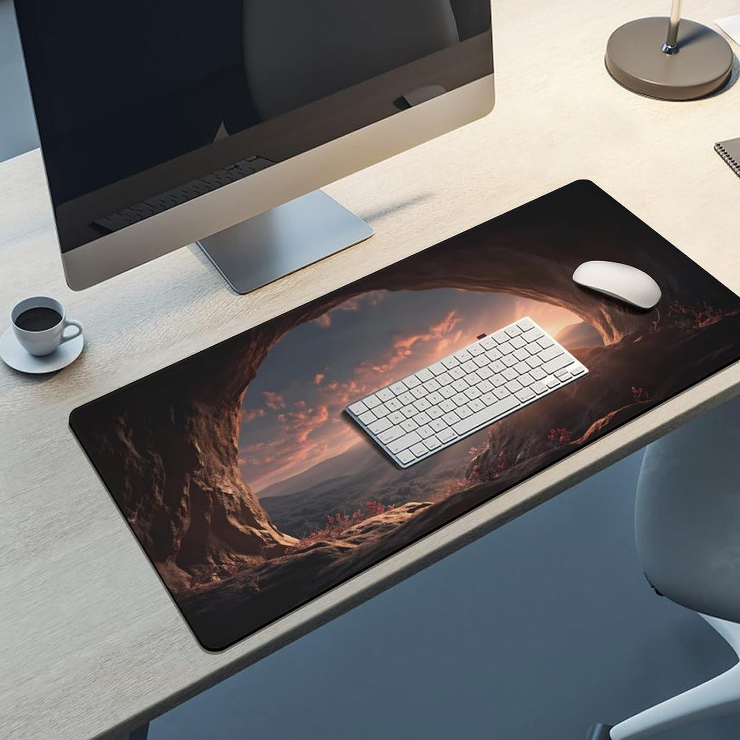 Mountain Landscape Extended Gaming Mouse Pad with Stitched Edges 36 * 16 * 0.07,Large Non-Slip Rubber Base Keyboard Mat,Desktop Protector for Gamer Office Home
