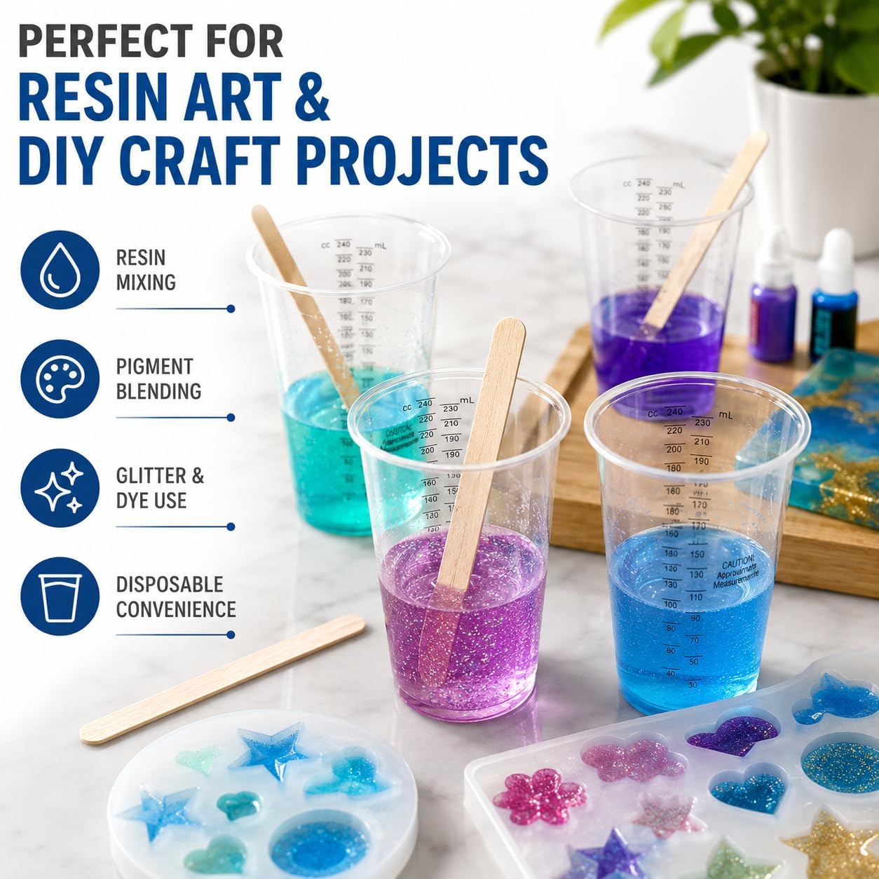 8oz Clear Plastic Measuring Cups, Graduated Mixing Cups, 50 Pack