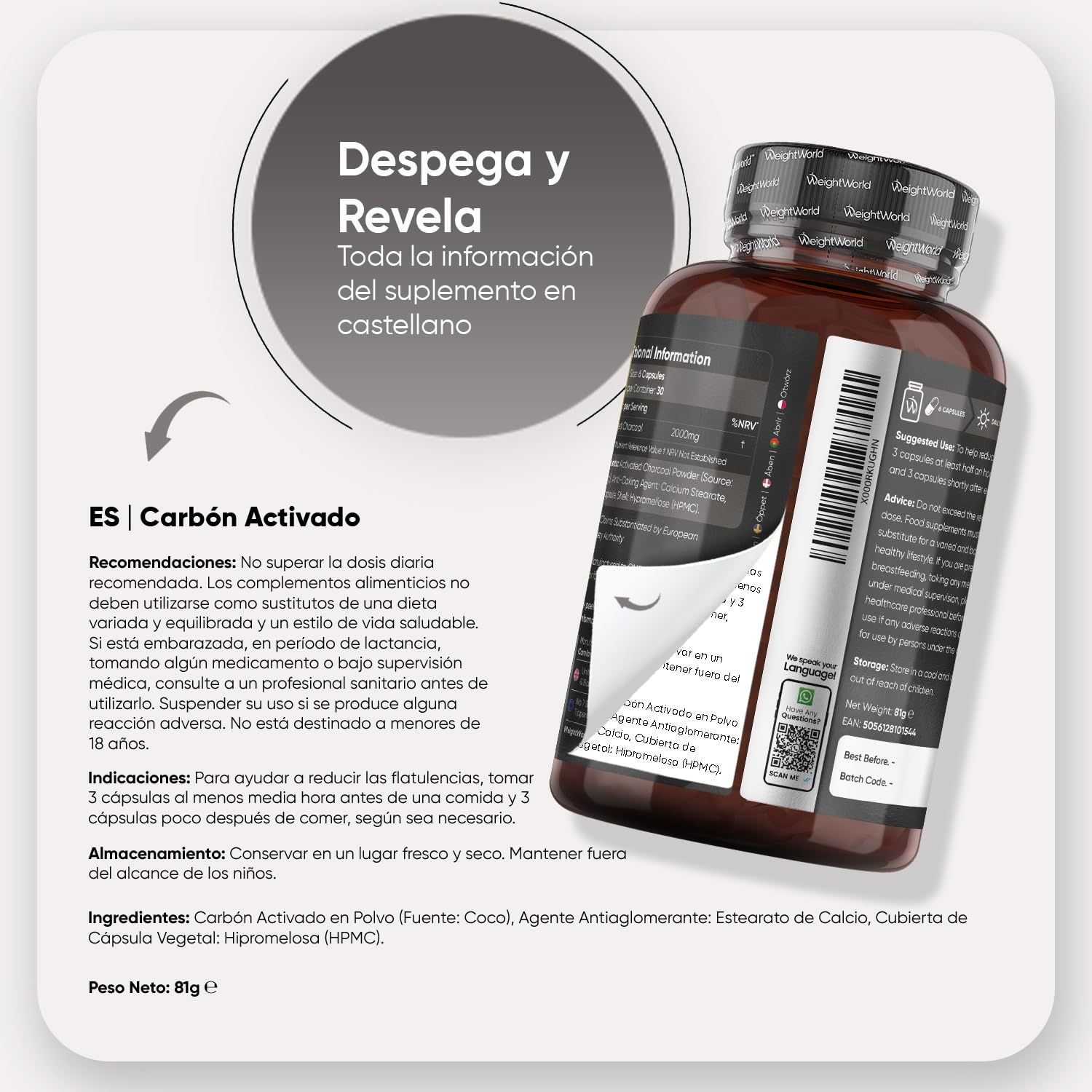 Carbón Activado 2000mg de Potencia 180 Cápsulas Veganas - Ideal para Gases e Hinchazón Adultos, Carbón Vegetal Activado de Origen 100% Natural, Vegano y Sin Estearato de Magnesio