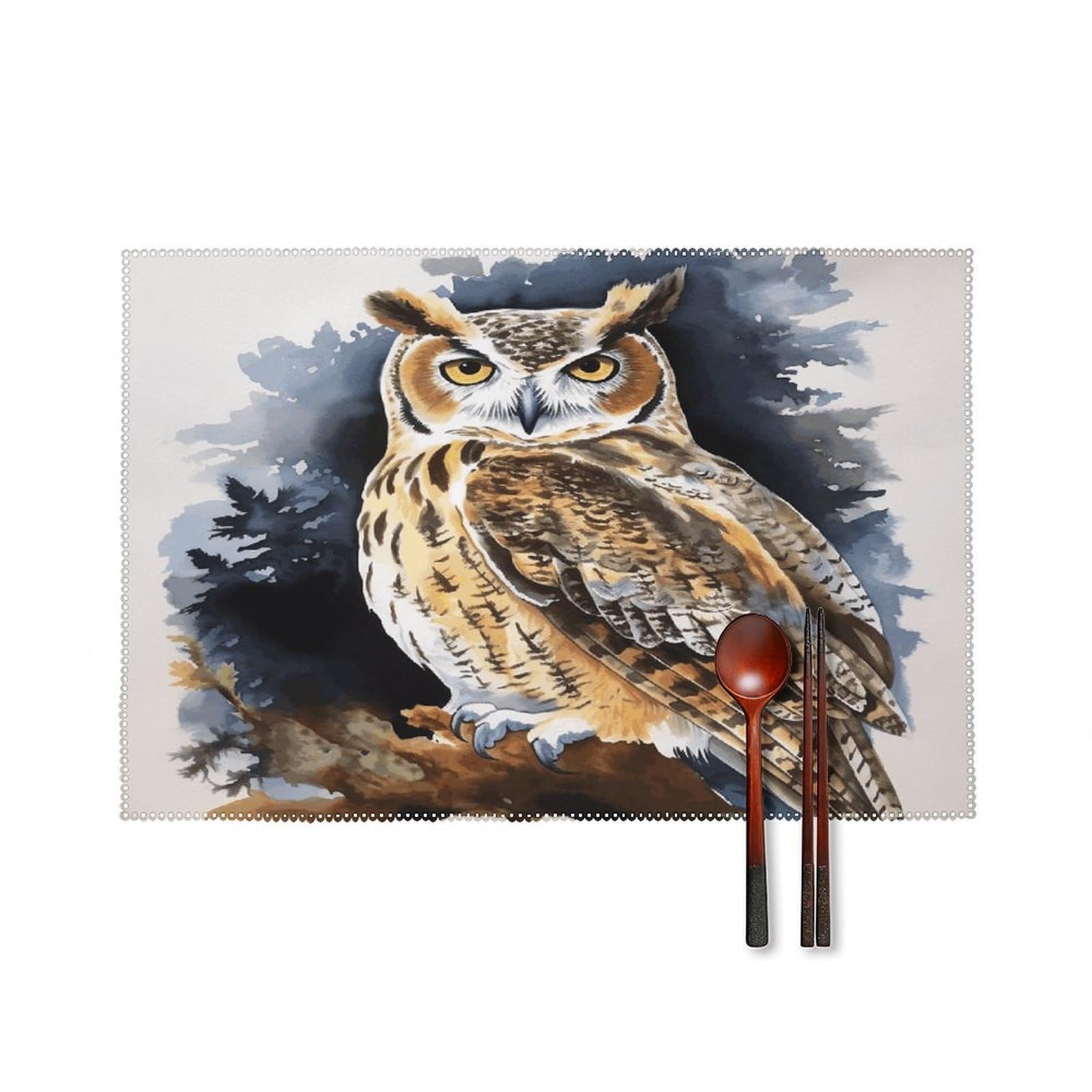 Owl2 Placemats Set of 4 Heat Resistant Non-Slip Place Mats Reusable Dining Table Mats Canvas Place Mat Anti-Fading Waterproof Placemats for Dining Table Decor