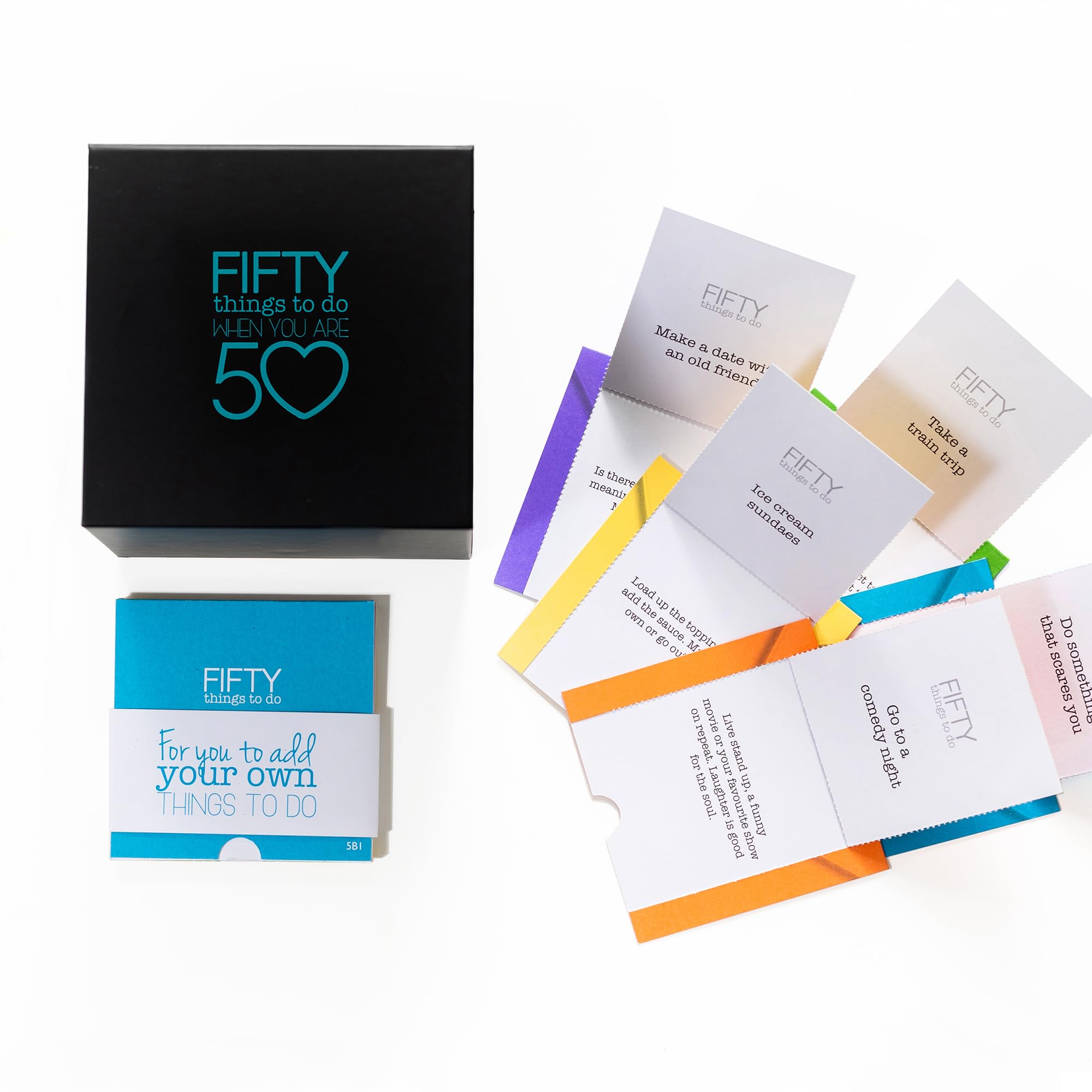 A Year Of Dates Fifty Things to Do When You are 50 Idea Cards. Fifty Cards in a Presentation Gift Box. Thoughtful 50th Birthday Gifts for Women & Men. Boyfriend & Girlfriend Birthday Gifts.