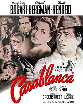 Casablanca Movie Poster Classic Vintage Posters Hollywood Film Humphrey Bogart War Cool Wall Art Print Poster 24x36