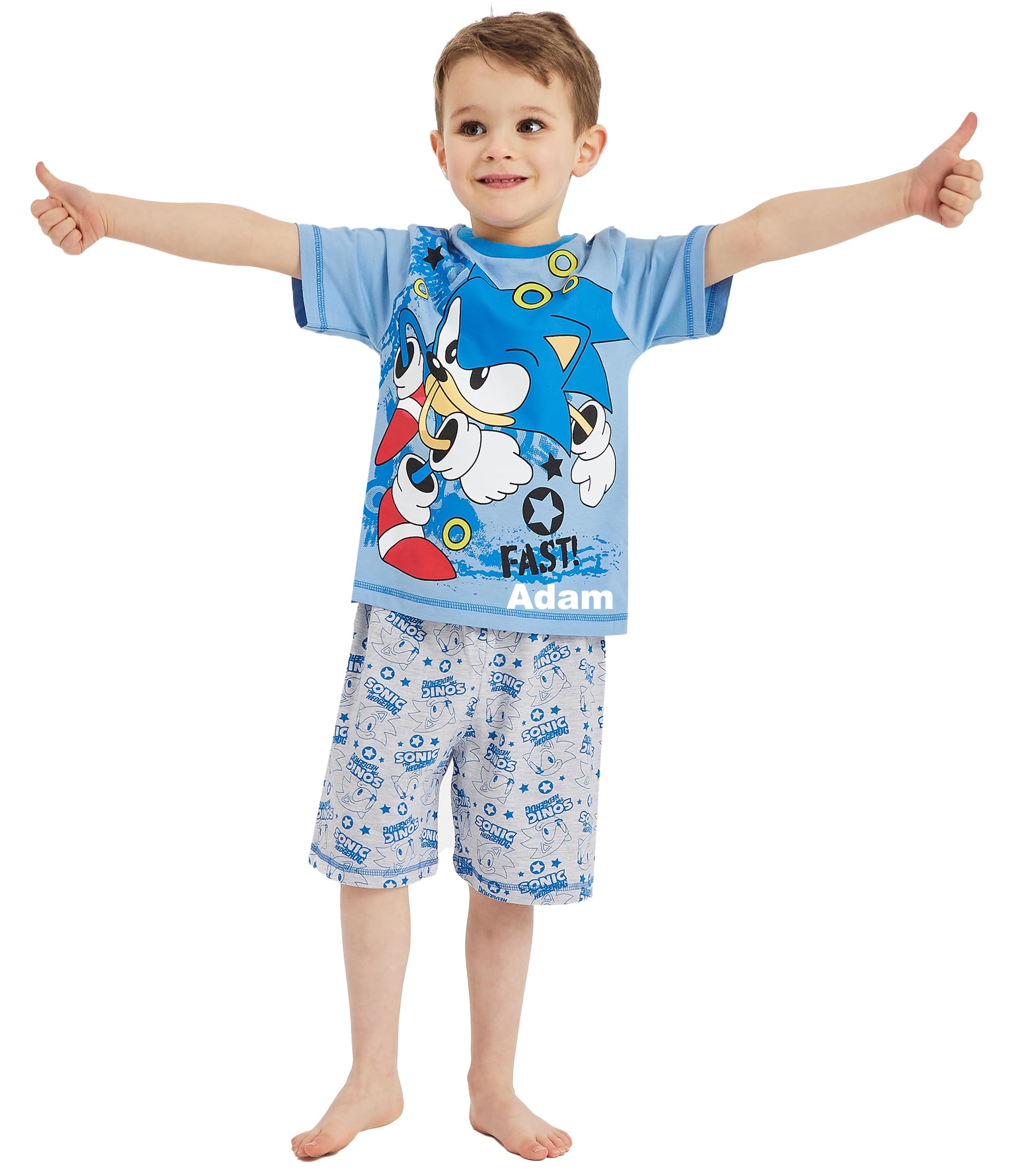Sonic The Hedgehog Personalised Boys Short Pyjamas Gamer Gaming Pyjamas (Personalised - Sonic Fast Shorty, 6-7 Years)