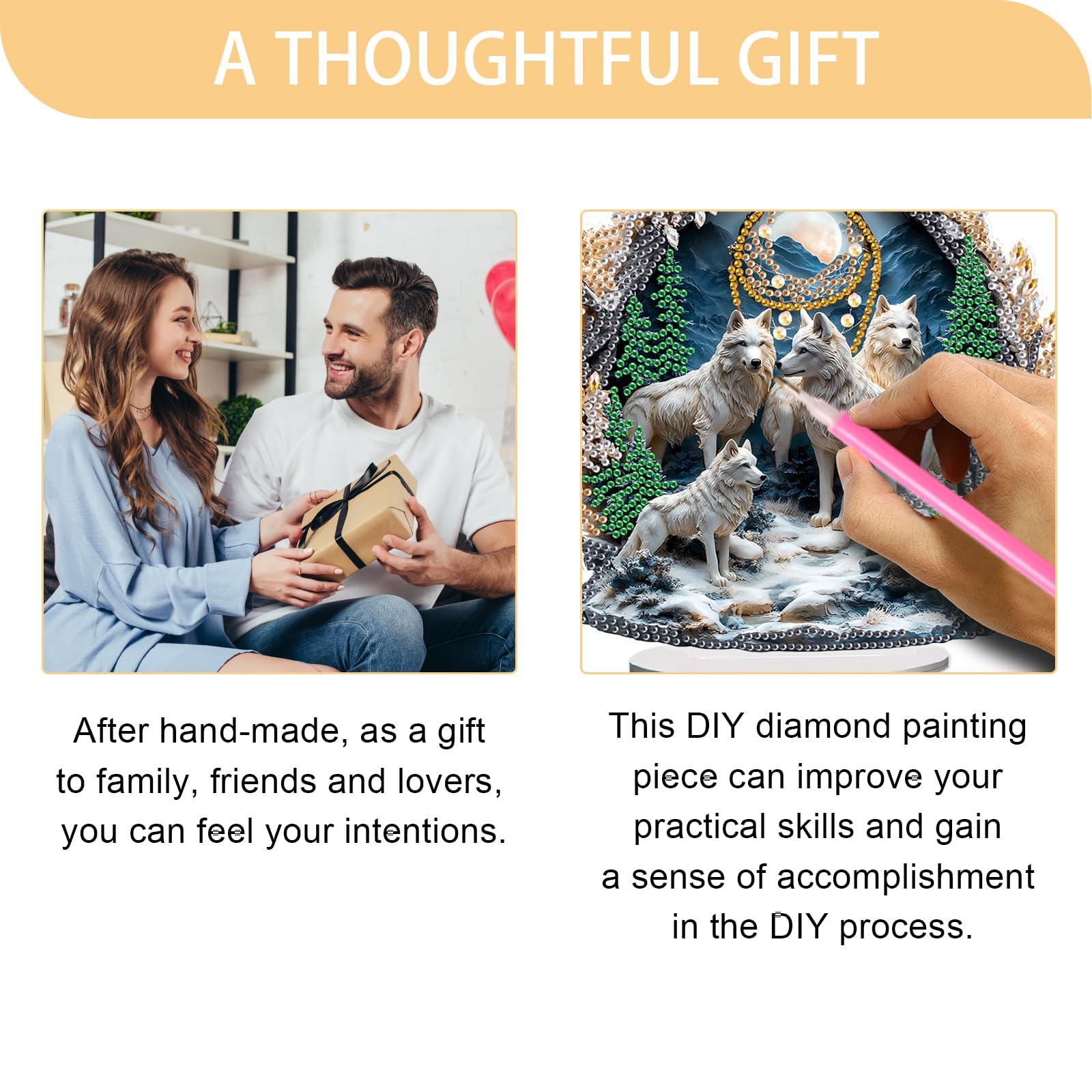 JISHSHAY Diamond Art Desk Ornaments Diamond Painting Desktop Decoration Gem Art Table Top Decorations Gem Painting Table Ornaments Mosaic Kits for Adults Desk Top Kits with Special Shape Wolf - Image 4