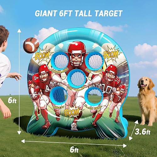 Miniatura 3 de 6Ft Inflatable Football Target Toss Game - Giant Outdoor Carnival Party Games for Backyard & Tailgate - Arcade Sports Toy with Electric Pump - 4