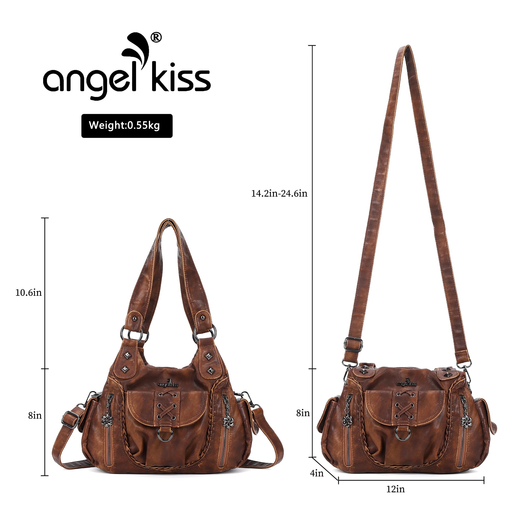 Angel Kiss Bolso hobo para mujer, pequeño, de piel vegana, con múltiples bolsillos, bolso bandolera, tote, de hombro, estilo Y2K