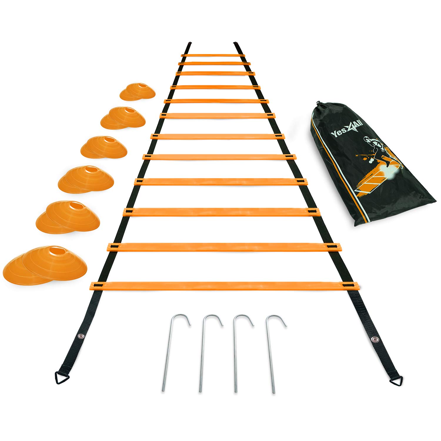 Yes4AllAgility Ladder 8/12/20 Rungs, up to 7.6M, Football Ladder Training, Speed Training Equipment, Workout Ladder, Exercise Ladder for Soccer, Football, Rugby, Tennis, Basketball Practice