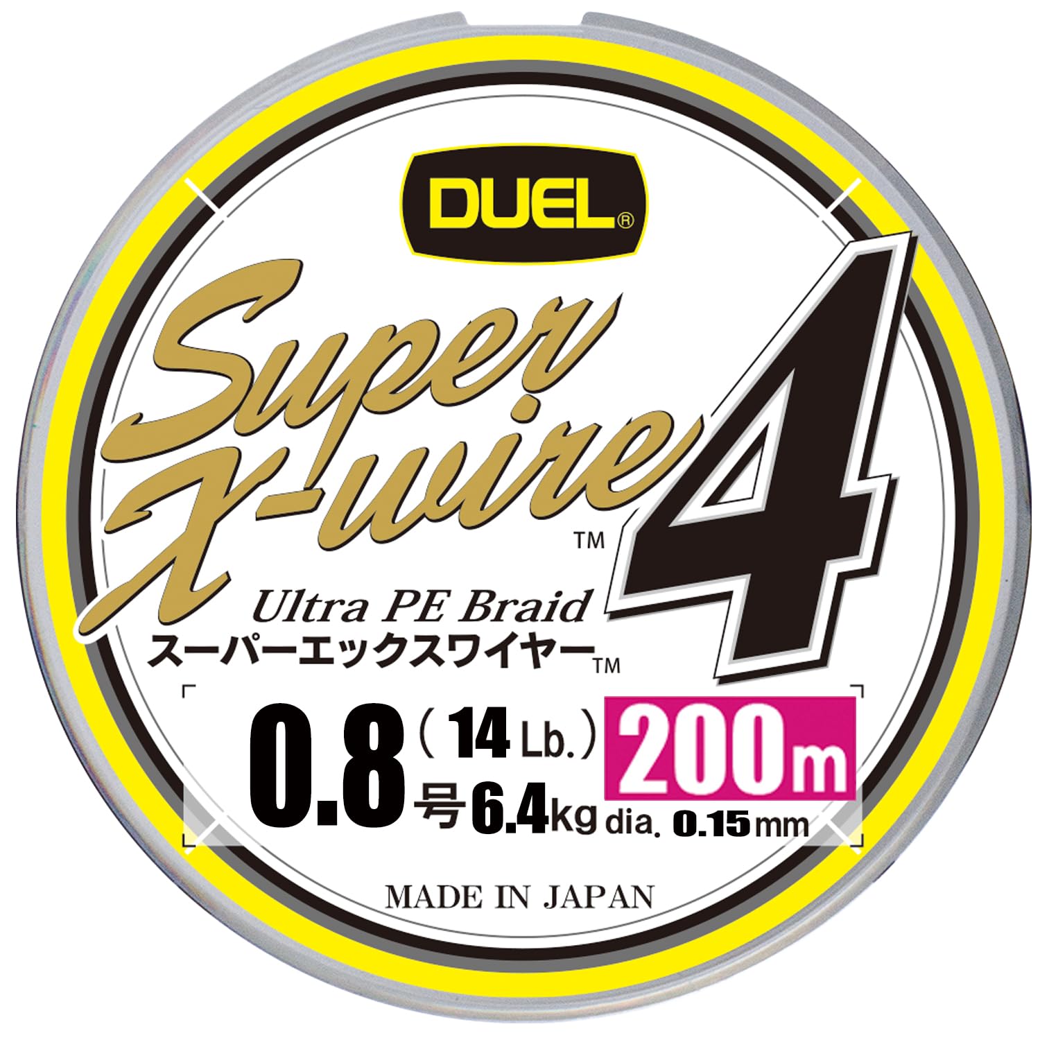 Duel PE Fishing Line Super X Wire 4 [Line Fishing Line Fishing Equipment, High Strength, High Sensitivity] No. 0.6 to No. 2.0, 5 Colors/Yellow Marking No. 0.8 200m/0.8