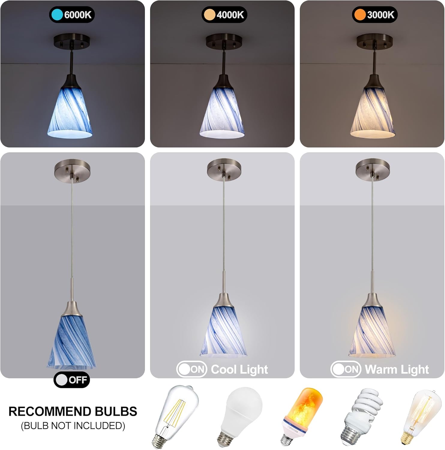 Viinew Mini Glass Pendant Light 1-Pack Dark Blue Marble Art Glass Pendant Lights Kitchen Island 5.9" Brushed Nickel Finish Hanging Light for Kitchen Over Sink,Dining Room,Foyer,Hallway