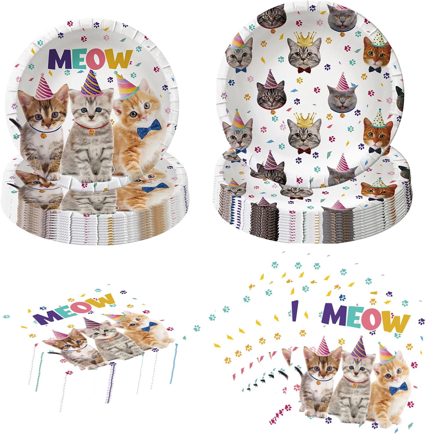 80PCS Cat Party Supplies Cat Kitten Paper Plates and Napkins Party Tableware for Meow Birthday Babyshower Decorations, Serves 40