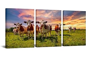 Conipit Farm Animal Canvas Wall Art, Cow In Sunset Art Prints, Canvas Wall Decor