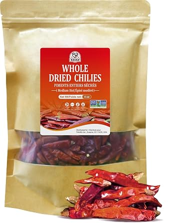 52USA Whole Dried Chilli Peppers, Medium Spicy Dried Chilies 4 Oz, Natural and Premium Red Chili Pepper, Szechuan Red Peppers, Whole Dry Chili Pepper, Medium Hot