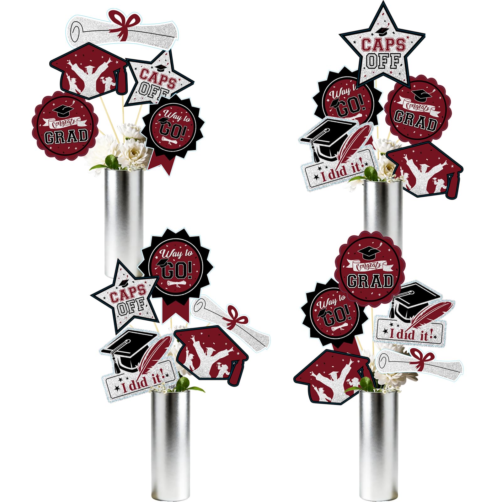 Maroon Graduation Decorations 2026/Graduation Party Centerpieces Maroon Black 2026 Table Decor/Burgundy Silver Black Graduation Decorations Class of