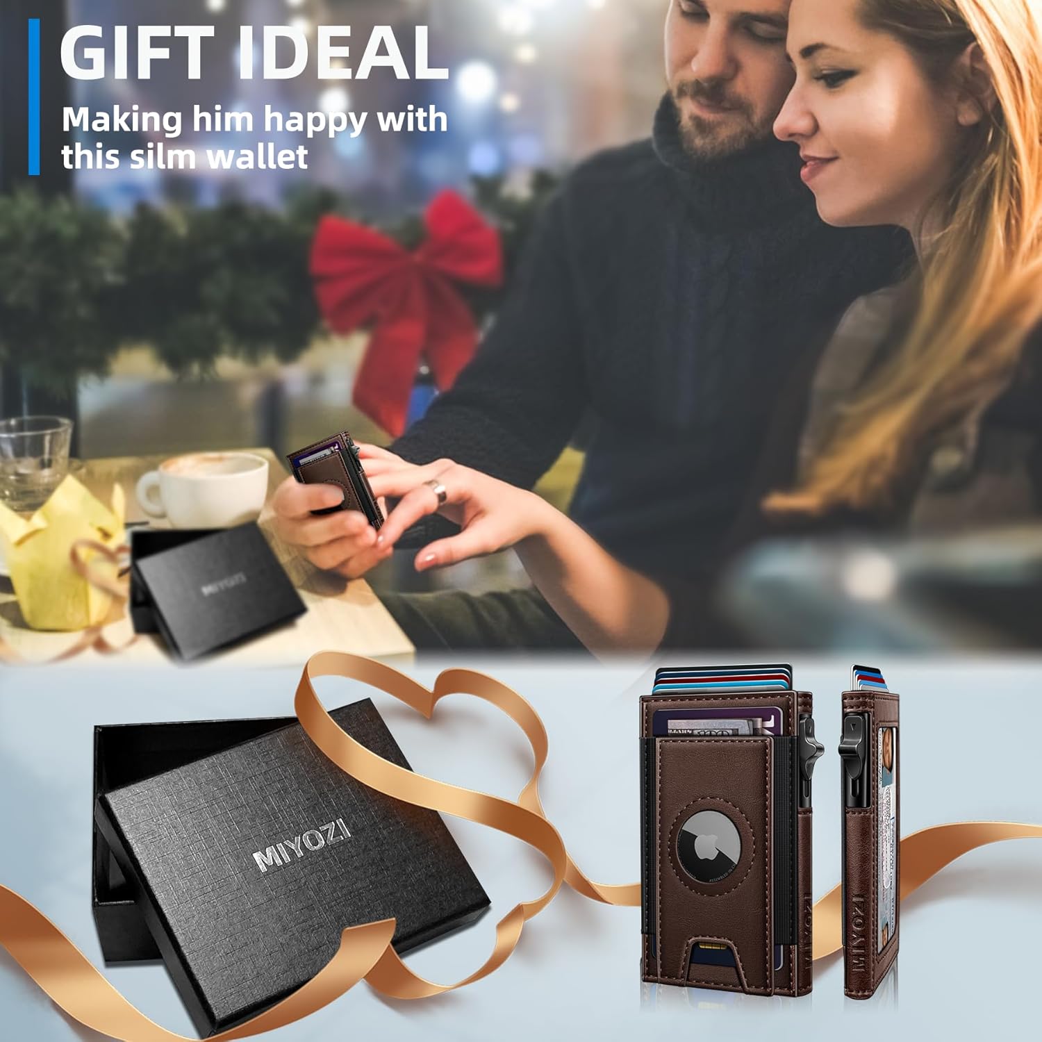 Airtag Wallet for Men, Slim Pop Up Credit Card Holder RFID Blocking Mens Minimalist wallet for 7-9 Cards ID Window, with Gift Box - Image 8