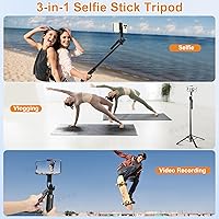 Vista 3 de Palo selfie de 70 pulgadas con trípode para teléfono recargable con control remoto, soporte de trípode para celular portátil extensible 3 en 1