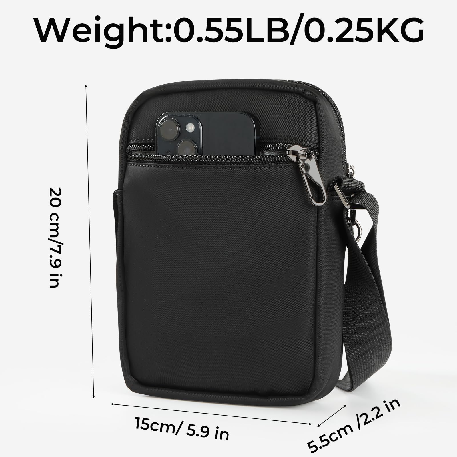 Sac Bandoulière Hommes - Petit Sacoche Bandoulière avec Reißverschluss Lock & RFID-Blockierung, Shoulder Bag Étanch pour Usage Quotidien Voyage Randonnée et Sports
