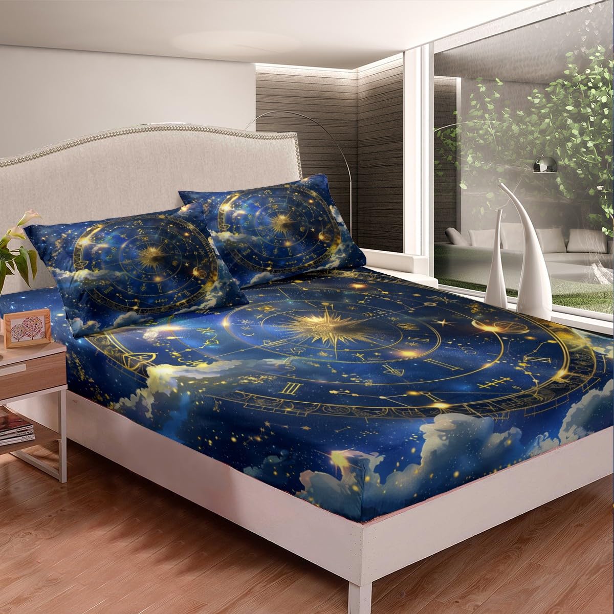 Erosebridal Full Size Galaxy Violin Bed Sheet Set - Purple & Gold, Includes Fitted Sheet, Flat Sheet & 2 Pillowcases
