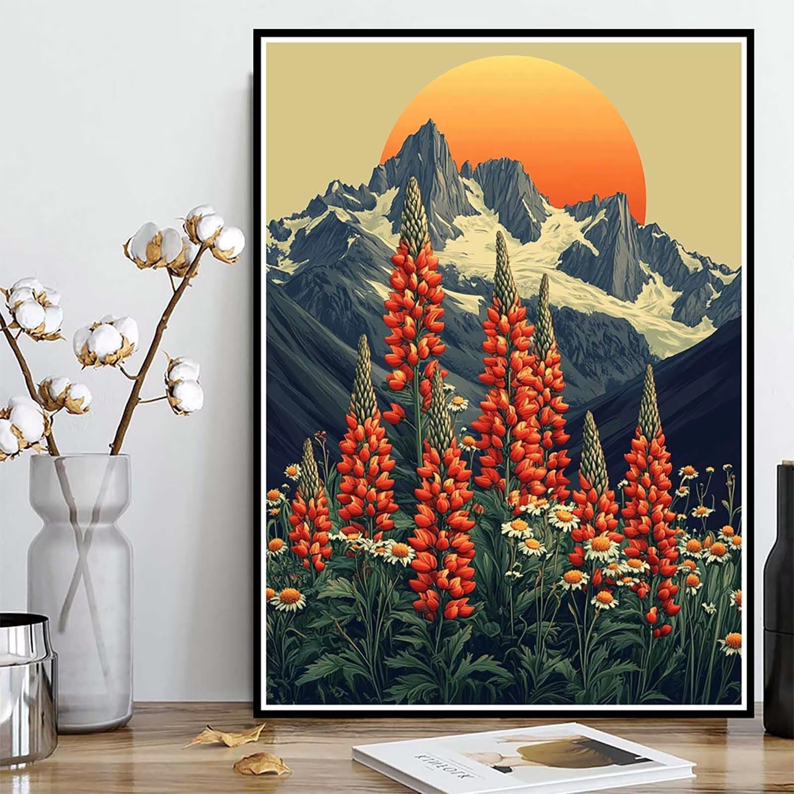 Diamond Painting Mountain Painting Diamond Painting XXL 100 x 135 cm, kryształ artystyczny 5D, wzór kwiatowy, "zrób to sam", okrągłe kamienie, mozaika, zestaw do majsterkowania, do pokoju, dekoracja