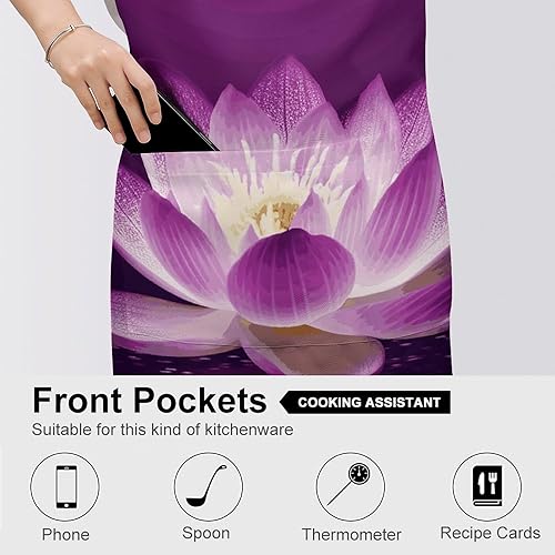 Miniatura 5 de MUSM Lotus Flower Purple ApronClassic Vintage Funny with Pockets Aprons,Adjustable Bib Waterdrop Resistant for Kitchen Cooking Restaurant BBQ
