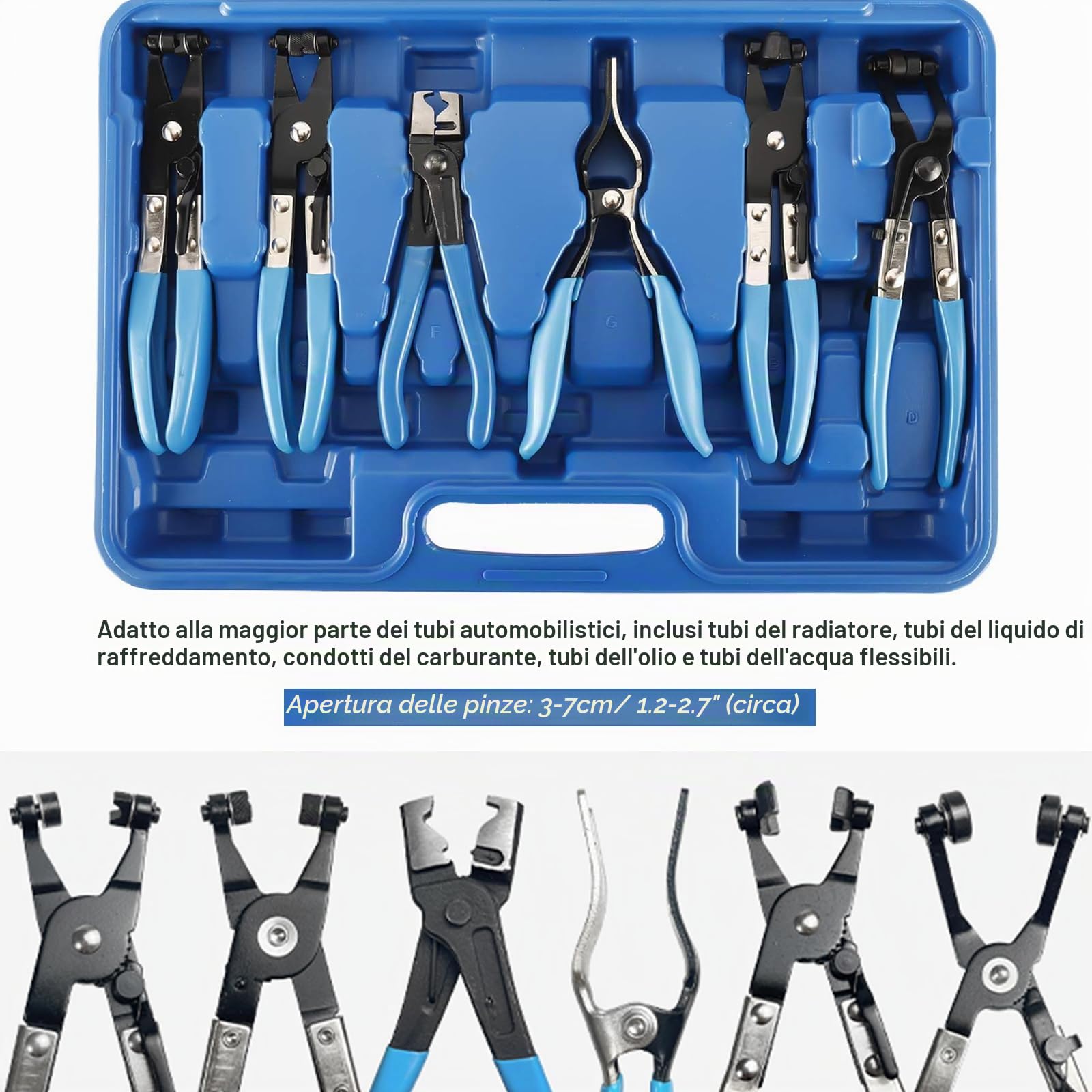 FreeTec Kit Pinze Fascette Stringitubo, 9 pezzi Pinze Fascette Auto, Flessibile Pinze Stringitubo a Molla, Pinza Clic Pinza Morsetti Tubi per Smonta Fascette di Tubi Radiatore Olio Carburante
