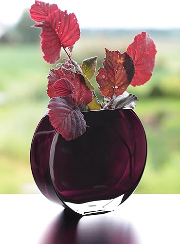 Miniatura 8 de Vidrio - Jarrón - Amatista - Redondo - 9.25 pulgadas de largo - Pesado duradero - Hecho en Europa - por Barski