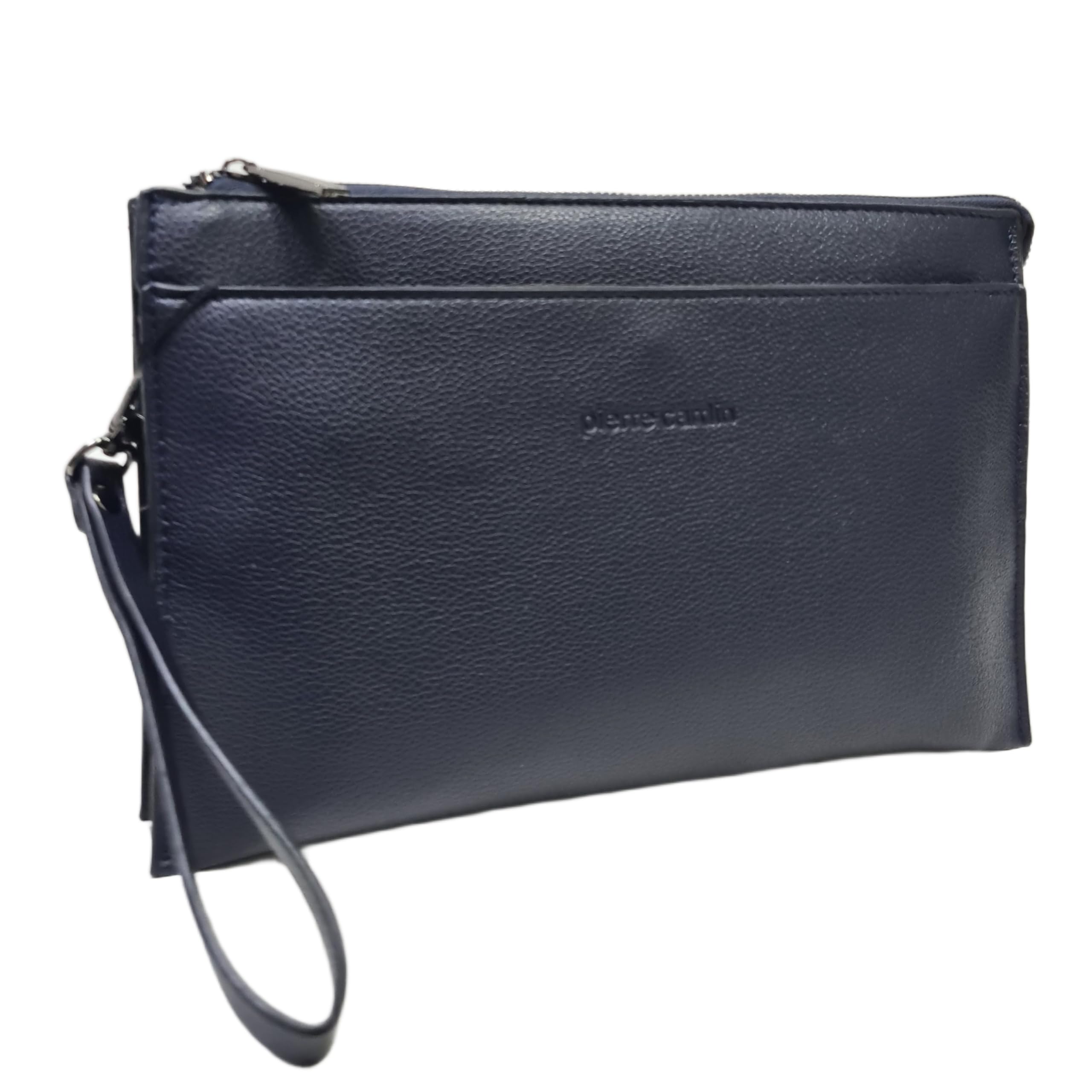 Pierre Cardin Borsello Pochette a Mano in Pelle Sintetica, Nero, Blu e Marrone, con Manico Rimovibile, Dimensioni 27x17X3 cm ART. 13 Stampa Logo a Fuoco sul Frontale