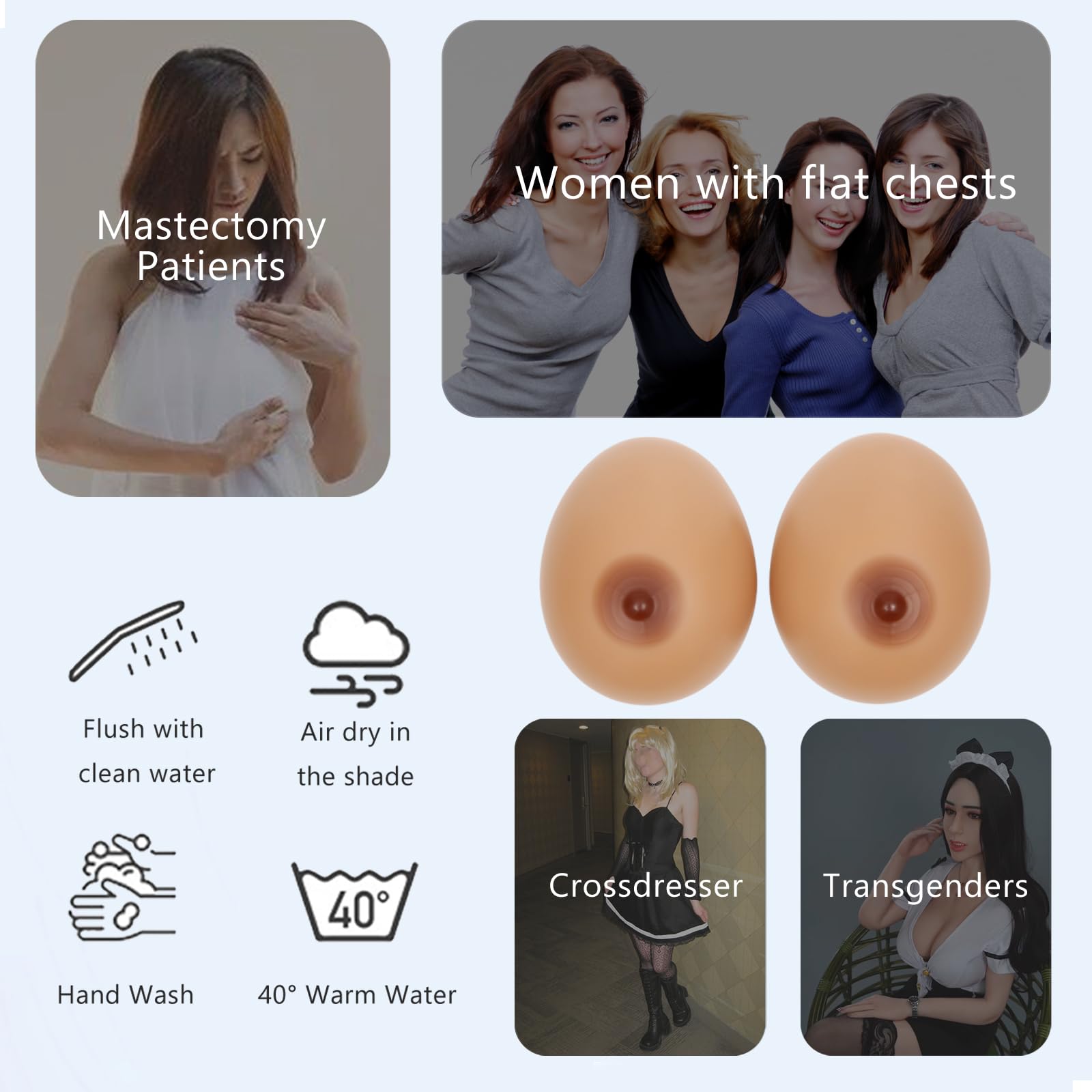 1 Par De Formas Senos Silicona con Parte Inferior Cóncava En Forma Lágrima, Prótesis Mastectomía Falsos Antiadherentes For Travestis Y Transgénero, Copa F(Self-Adhesive,I Cup)
