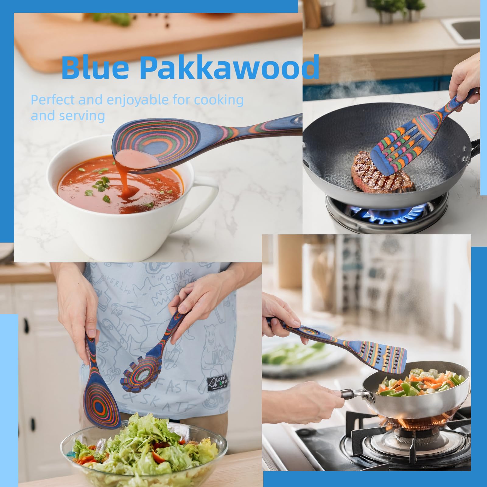 Gudamaye Pakkawood Kochutensilien-Set aus Holz, 7-teilig, Holzlöffel zum Kochen, Kochutensilien-Set aus Holz mit ergonomischen rutschfesten Griffen, hitzebeständige & stilvolle Kochlöffel