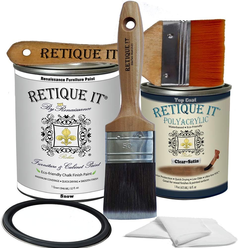 Retique It Chalk Furniture Paint by Renaissance DIY, Poly Kit, 01 Snow, 32 Ounces