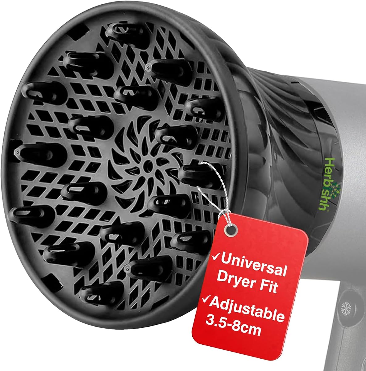Herbishh Universal Hair Dryer Diffuser for Curly, Coily & Wavy Hair, Black | Universal Fit 3.5-8cm, Reduces Frizz & Adds Volume, Even Heat Distribution for Curly, Wavy & Bouncy-looking Hair