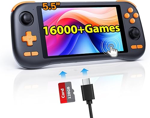 Kinhank K56 - Consola de juegos portátil retro integrada con más de 16000 juegos, consola de juegos portátil Android 14.0, pantalla táctil de 5.5