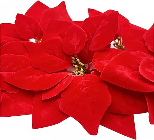 Miniatura 3 de M2cbridge Flores artificiales de Navidad, flores de Pascua de terciopelo rojo, púas florales para corona de Navidad adornos de árbol (24 piezas de
