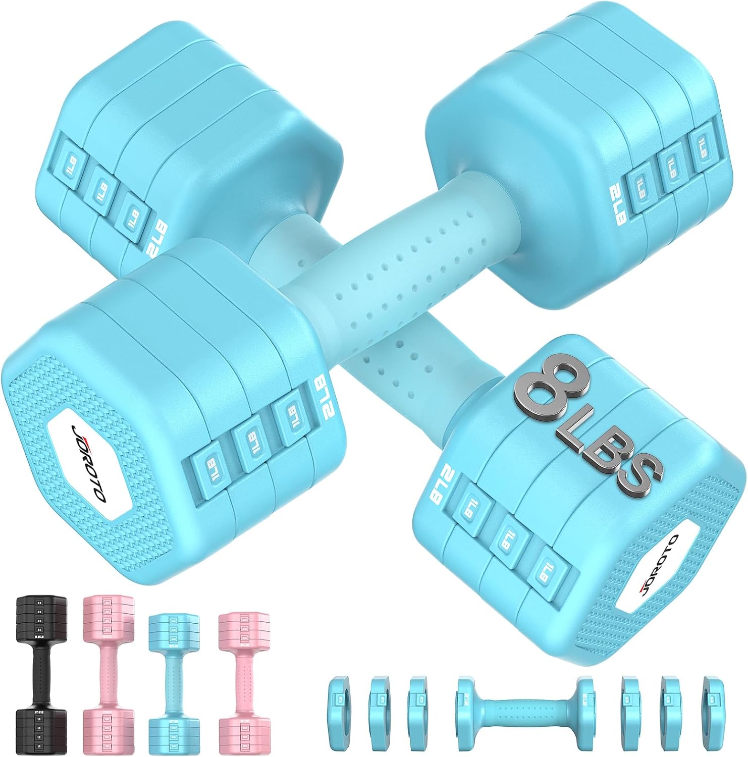 JOROTO 4-in-1 Adjustable Dumbbell Set of 2, 16LBS/22LBS Hand Weights for Women, Men, Upgraded TPE Soft Handle, 1s-Adjust Dual-Stable Dumbbell Set for Women Home Gym Exercise Training