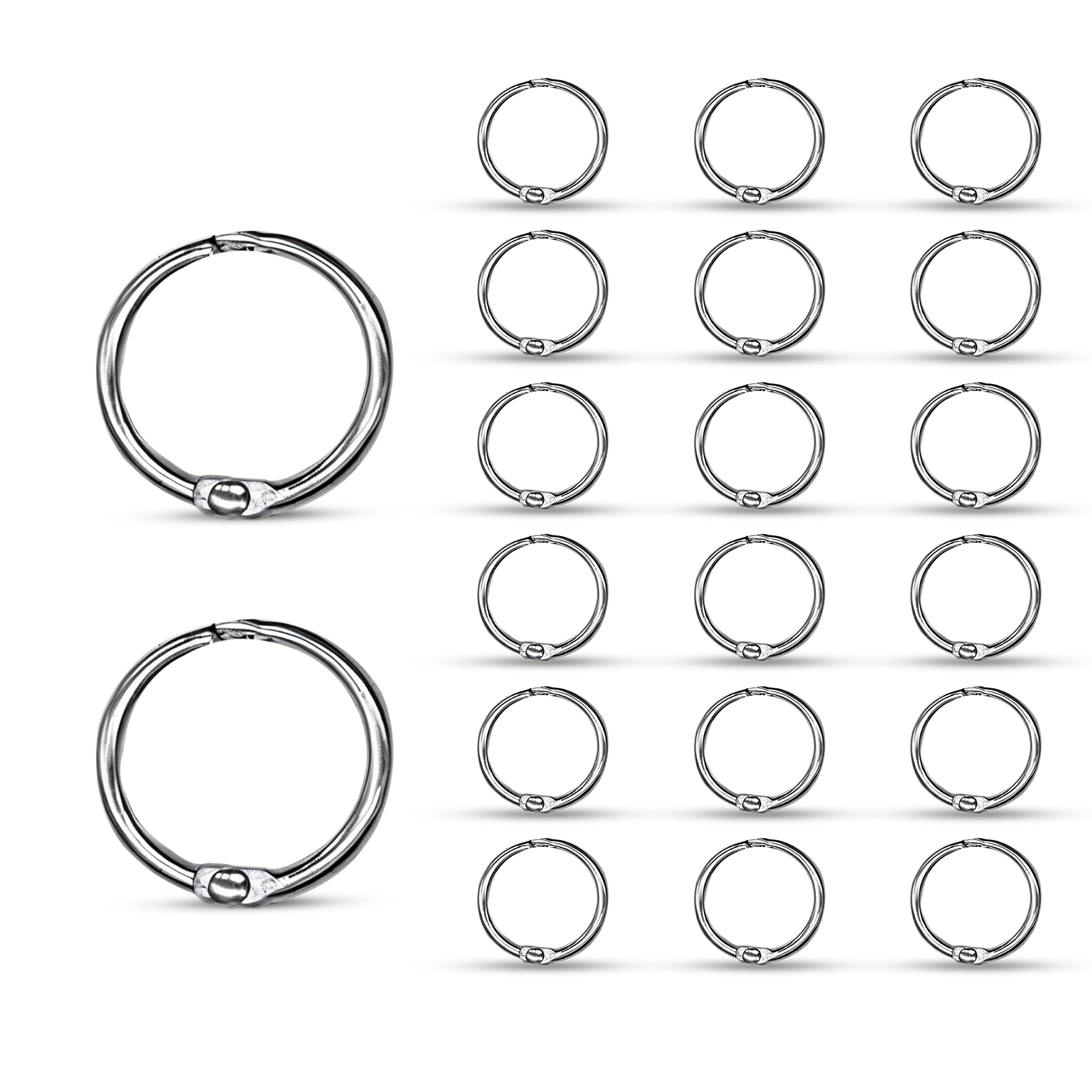 Trimming Shop 20mm Metal Binder Rings Silver Loose Leaf Book Rings for Scrapbooking, Keyrings, File Organisation, Flashcards & DIY Crafts - Strong Hinged Binding Rings, Pack of 20