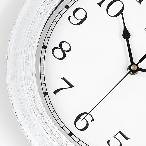 Miniatura 5 de Lafocuse Reloj de pared blanco silencioso de 12 pulgadas, funciona con pilas, para cocina, dormitorio, reloj de pared de granja para decoración de