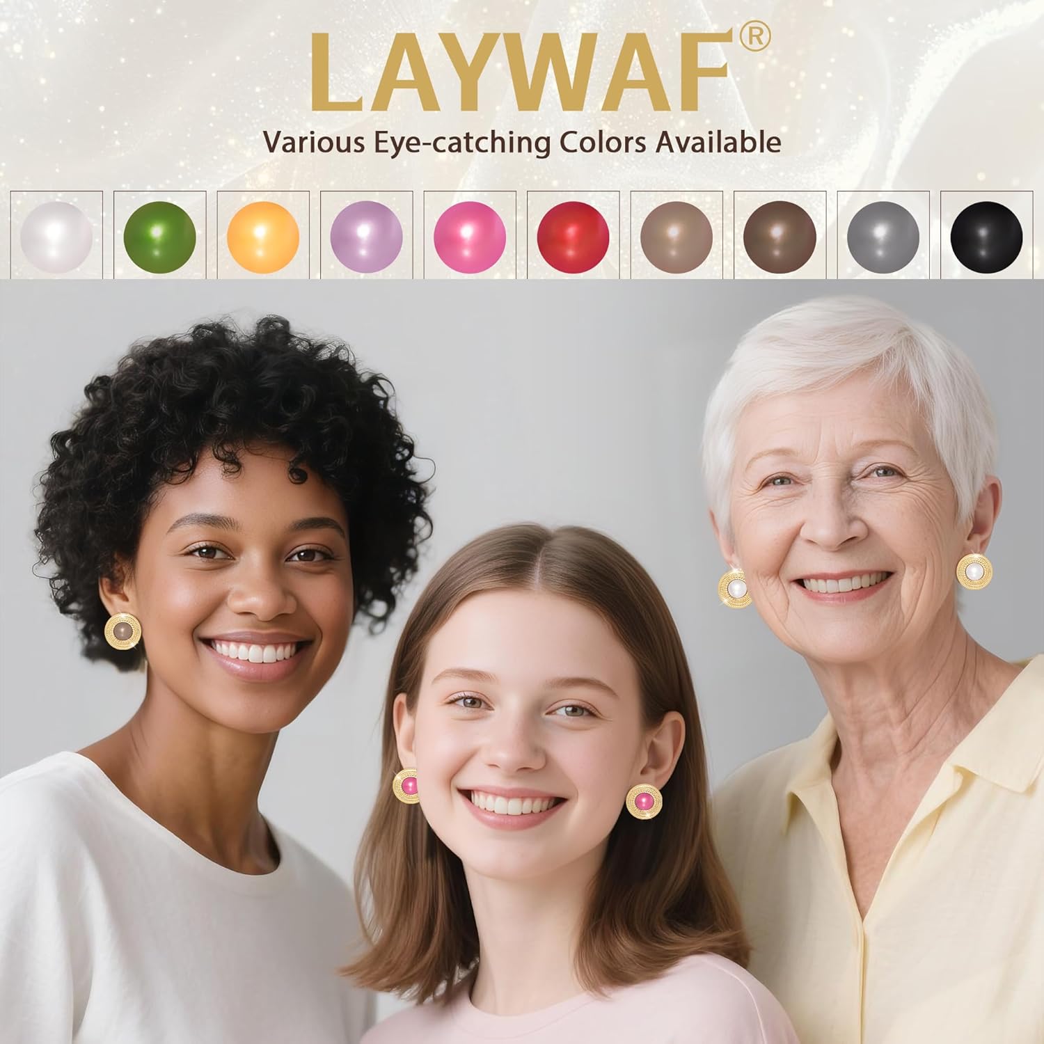 Faux Pearl Gold Plated Stud Earrings for Women, Hypoallergenic Stainless Steel Ear Pin, Available in a Variety of Pearl Colors - Image 6