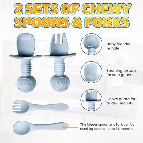 Miniatura 5 de Juego de alimentación de silicona para bebés | 10 piezas de suministros de destete LED para bebés | Juego de platos para niños pequeños con succión