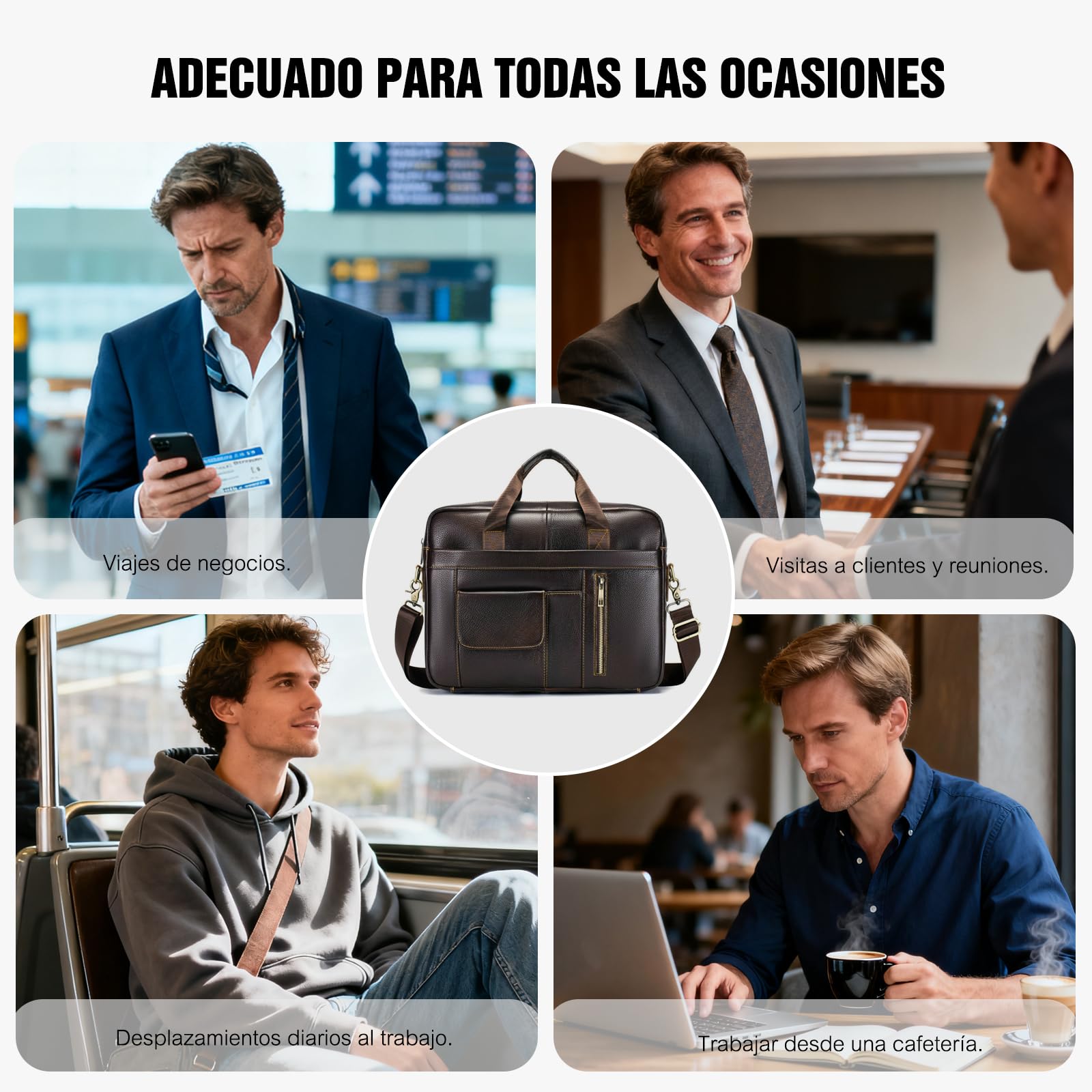 FANDARE Retro Maletín Hombre Funda PC Portatil 14 Pulgadas Regalo Portadocumentos Maletin de Cuero Multifuncional Bolsos de mano Bolso Trabajo Bandolera para Portátil Mensajero Negocios