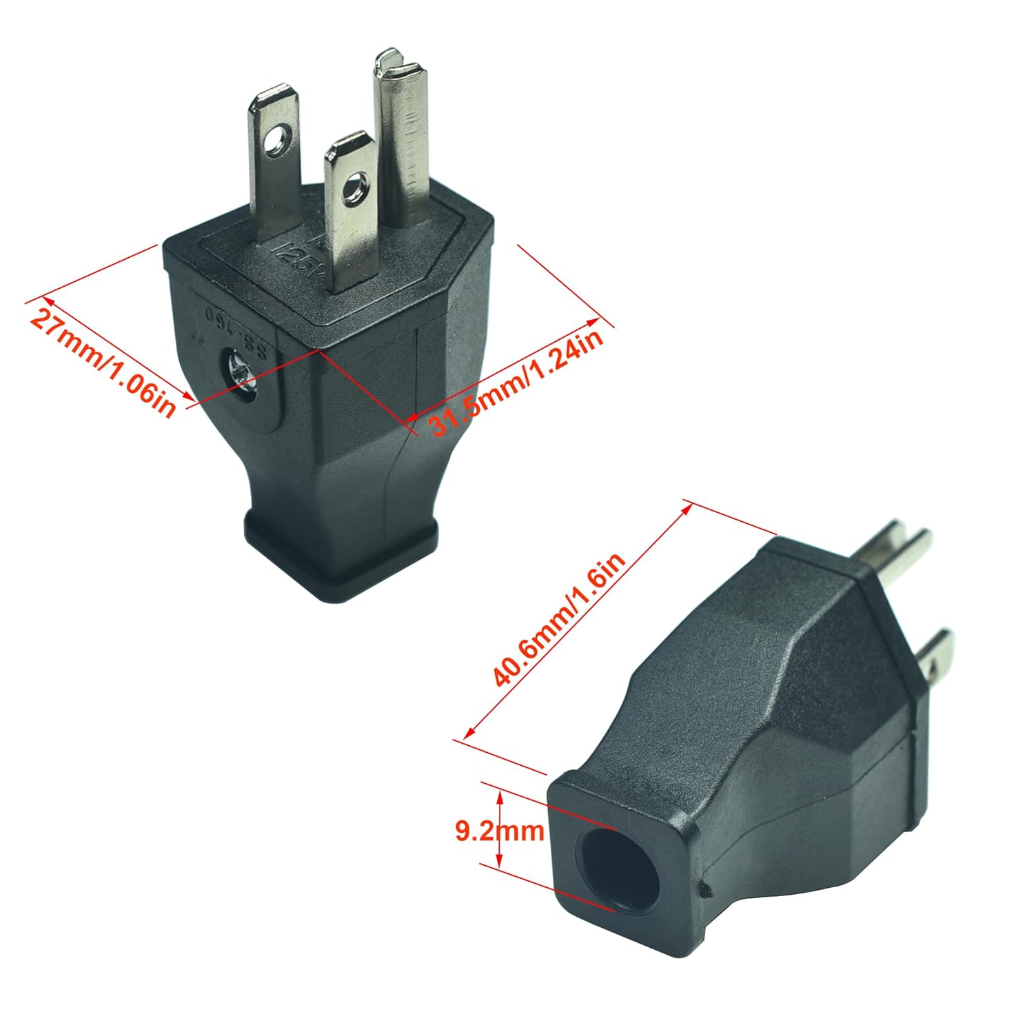 NEMA 5-15P Electrical Replacement Plug,Extension Cord Ends 125V 15A 2Pole 3Wire Male Plug(2 Pcs Male)