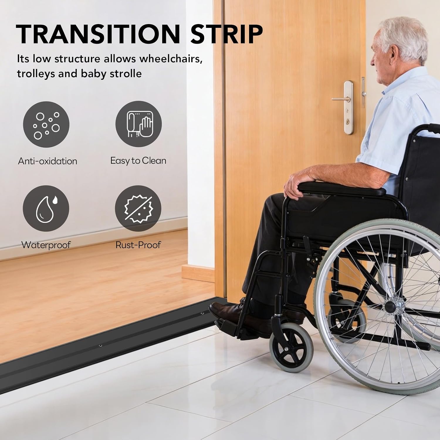 4"W 0.1"H 36"L Flat Profile Aluminum Door Threshold, Metal Threshold Transition Strip for Carpet Wood Tile Concrete Vinyl Flooring Gaps Doorway Decoration Protector(Black,1pcs)