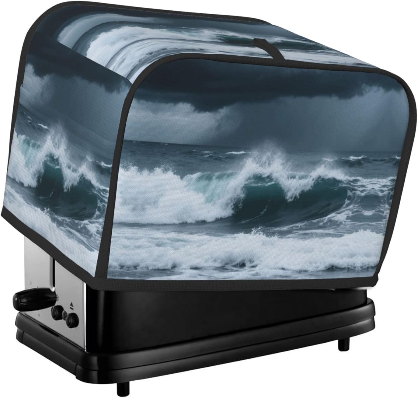 Ocean Wave Toaster Cover 2 Slice, Waterproof Bread Machine Covers with Pockets Universal Size Kitchen Small Appliance Cover with Handle, Dust and Fingerprint Protection