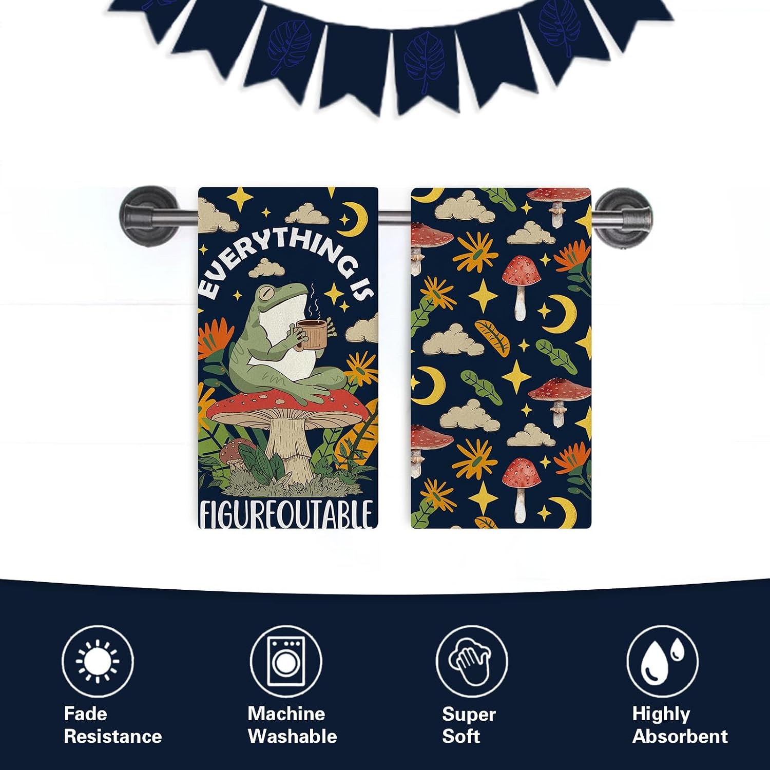 Funny Frog Mushroom Kitchen Dish Towels Set of 2, Inspirational