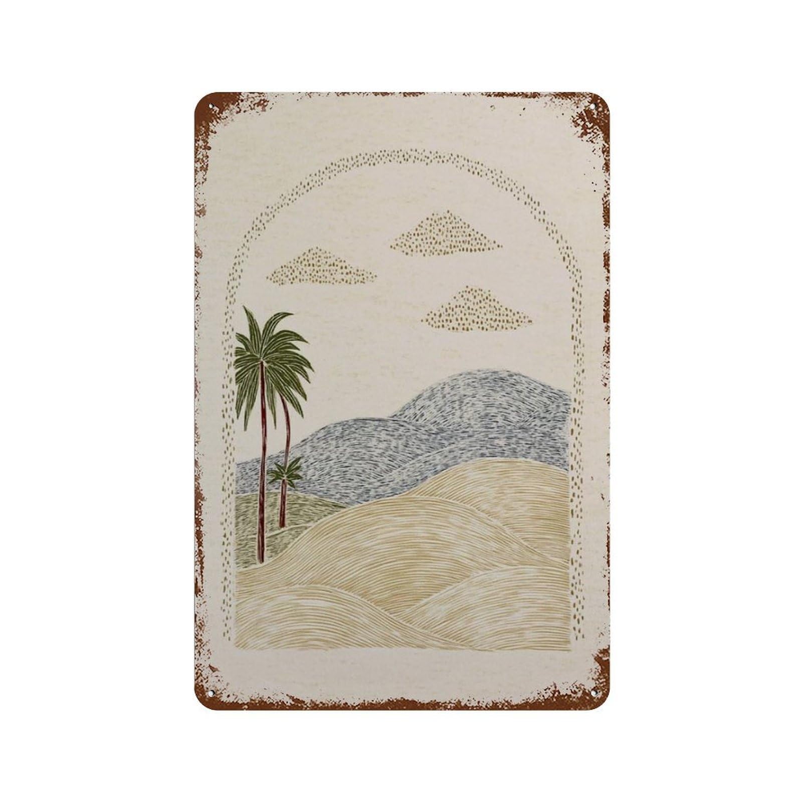 xiaoxiaoshen Minimal Desert Landscape Neutral Boho Palm Tree Arch Wall Decor Art Metal Tin Poster Modern Home Decor Art Home Bar Shop Decorations Vintage Sign 30x20cm