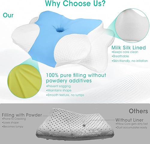 Miniatura 4 de Almohada cervical ergonómica para aliviar el dolor, almohada de espuma viscoelástica de contorno ajustable para dormir de lado, espalda, estómago,